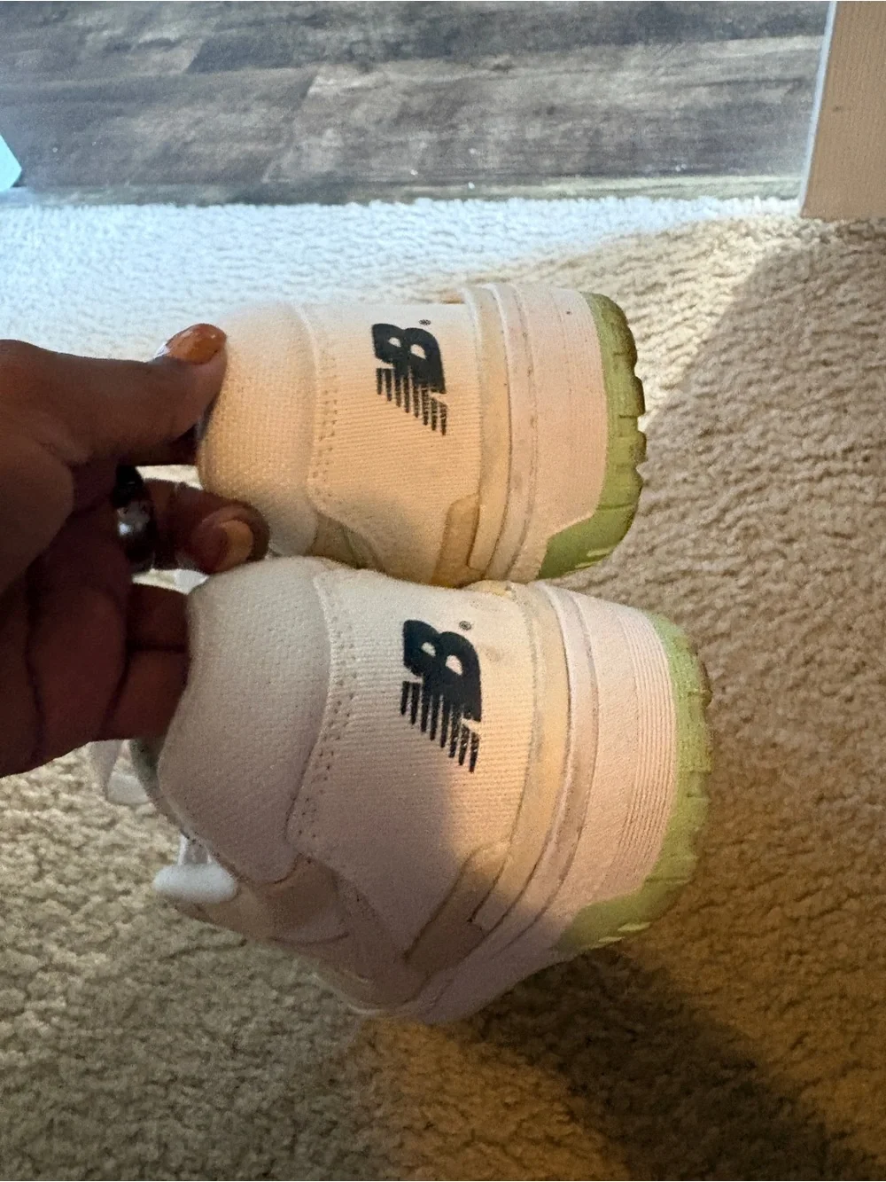 New Balance Women’s White Sneakers with Lime Highlights